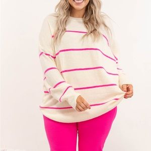 Chic Soul Slumber Party Sweater, White-Pink 2Xl Striped